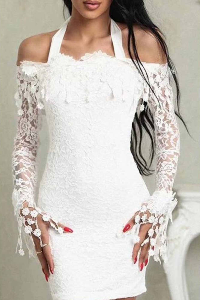 Sexy Elegant Solid Lace Off the Shoulder A Line Dresses