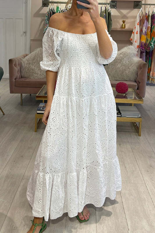 Casual Solid Lace Off the Shoulder A Line Dresses
