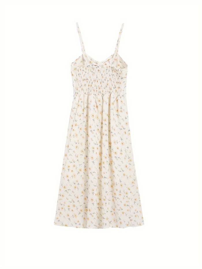 Floral Print Ruched Cai Dress, Casual Sleeveless Dress For Spring & Summer, Women's Clothing