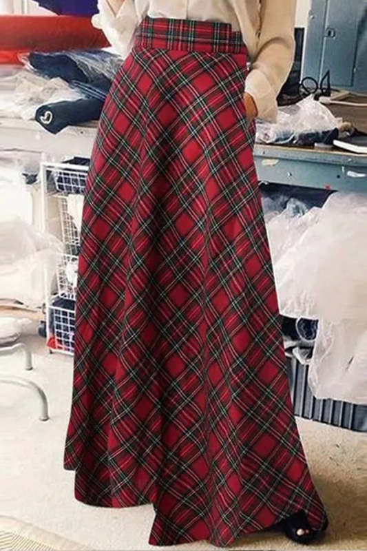 Elegant Plaid Contrast High Waist Type A Full Print Bottoms