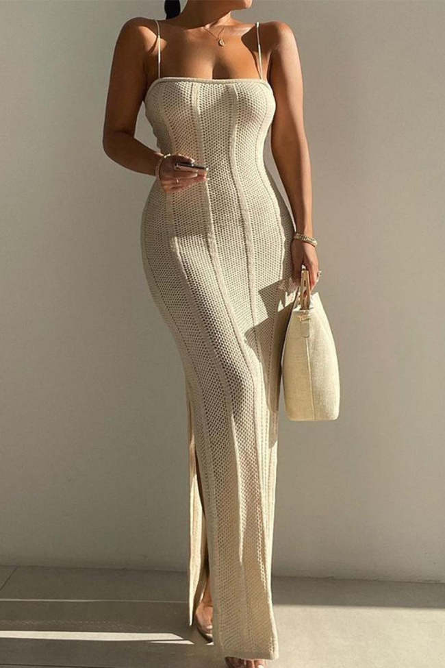 Sexy Solid Backless Strap Design Weave Strapless One Step Skirt Dresses