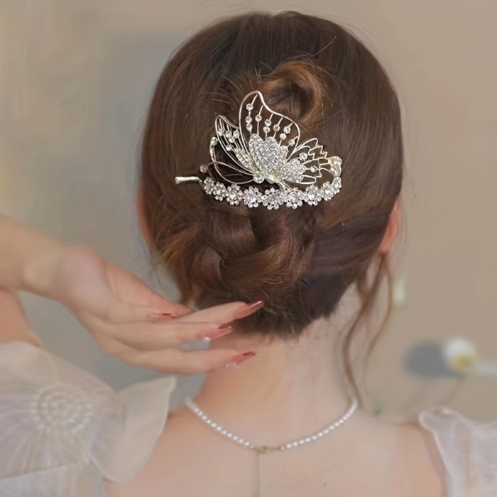 1pc Rhinestone Butterfly Hair Clip - Elegant Hair Accessory for Ponytails and Updos