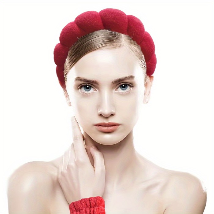 6pcs\u002Fset Women's SPA Hairband Set, Spa Headband Hair Hoop Claw Clip Velvet Hair Hoop Wristband For Washing Face Skincare Makeup Wear, Christmas Gift
