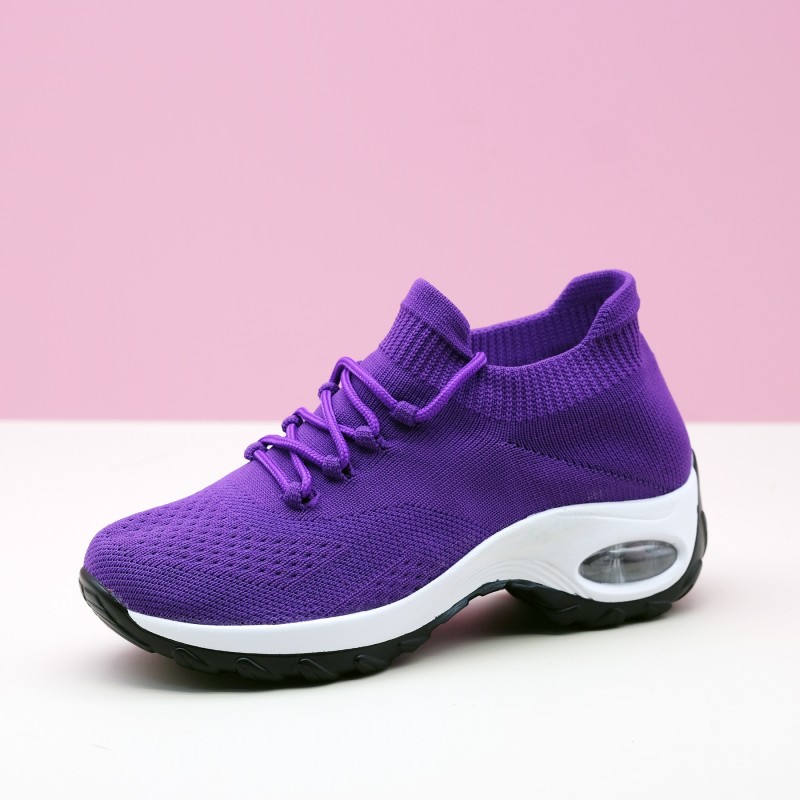 Women's Breathable Knit Chunky Sneakers with Air Cushion, Casual Lace Up Hiking Shoes