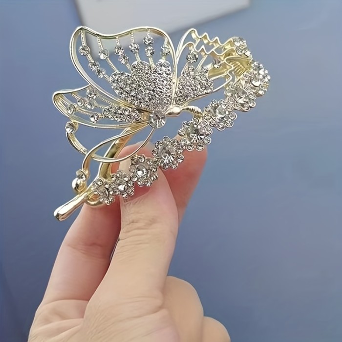 1pc Rhinestone Butterfly Hair Clip - Elegant Hair Accessory for Ponytails and Updos