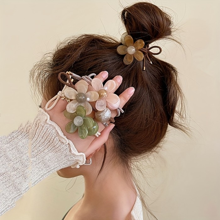1\u002F2\u002F3Pcs New Fashion Set Cute Flower Elastic Hair Bands, Women Sweet Hair Tie Coffee Color Scrunchies Headwear Hair Accessories, Ideal choice for Gifts