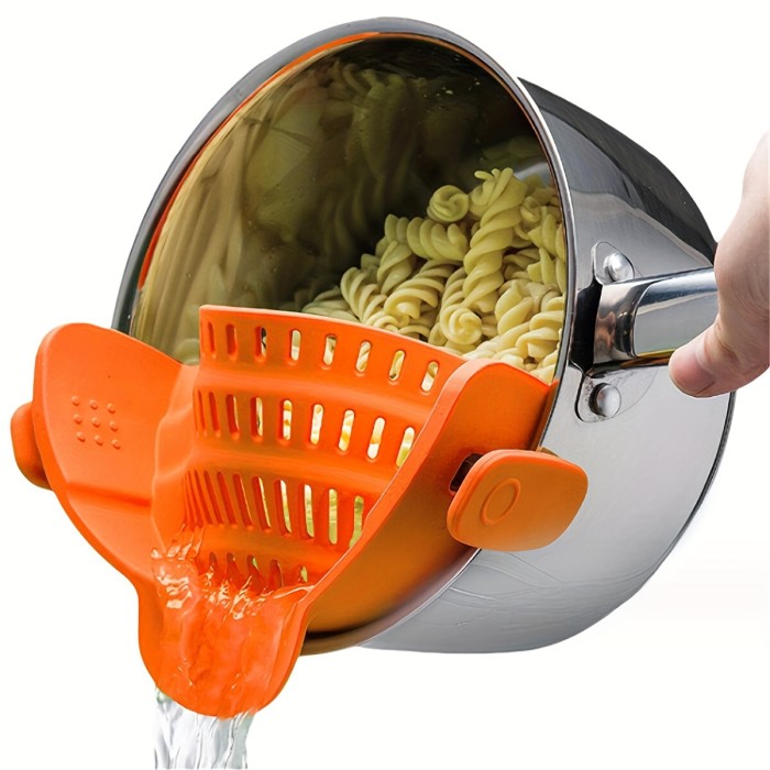 1pc, Adjustable Silicone Clip On Pot Strainer - Handheld Drainer for Pots, Pans, Bowls - Fruit Washing Filter for Noodles, Pasta, Veggies - Food Strainer and Colander with Clip - Kitchen Tool for Easy Straining