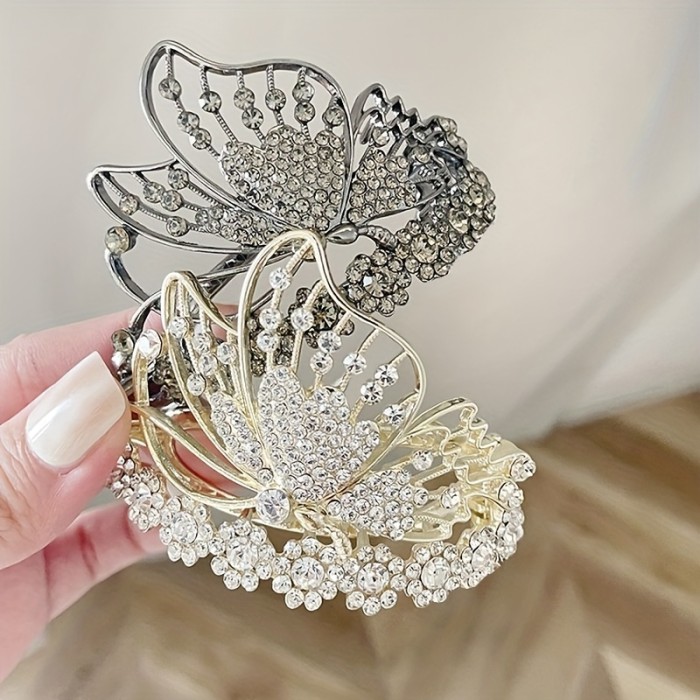 1pc Rhinestone Butterfly Hair Clip - Elegant Hair Accessory for Ponytails and Updos