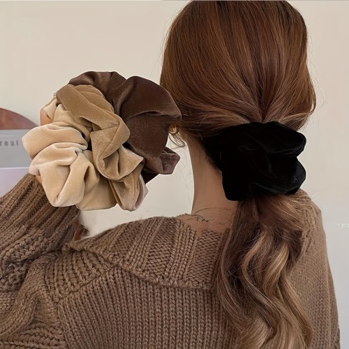 4pcs Velvet Scrunchie Hair Tie for Girls and Women - Large Elastic Ponytail Holder