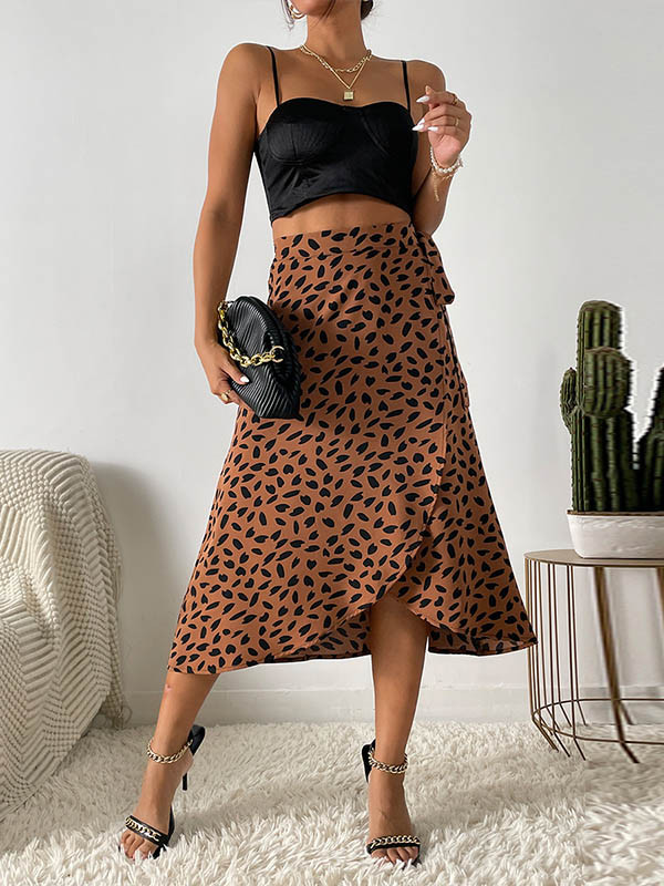 A-Line High-Low Printed Split-Front Tied Waist Skirts Bottoms