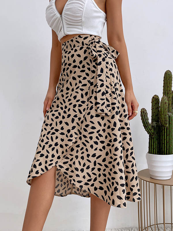 A-Line High-Low Printed Split-Front Tied Waist Skirts Bottoms