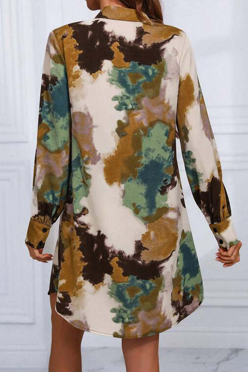 Elegant Geometric Pocket Printing Turndown Collar A Line Dresses main image 1