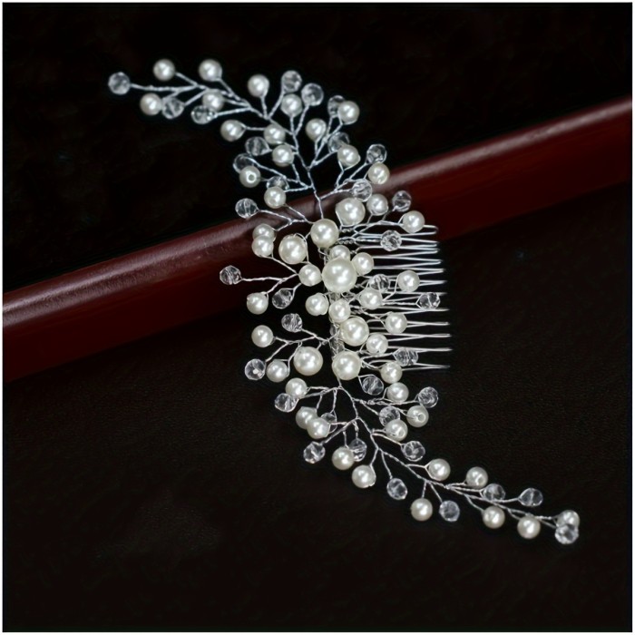 1pc Bridal Hair Comb Inlaid Faux Pearl Rhinestone Exquisite Head Jewelry Bridal Wedding Hair Accessories
