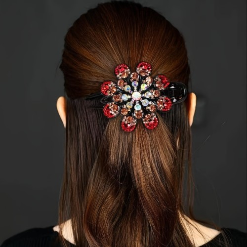 Elegant Crystal Duck Billed Hair Clips with Flower Design - Stylish Hair Accessories for Women and Girls