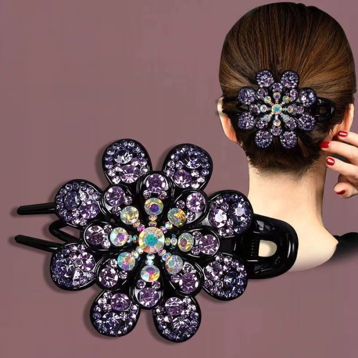 Elegant Crystal Duck Billed Hair Clips with Flower Design - Stylish Hair Accessories for Women and Girls