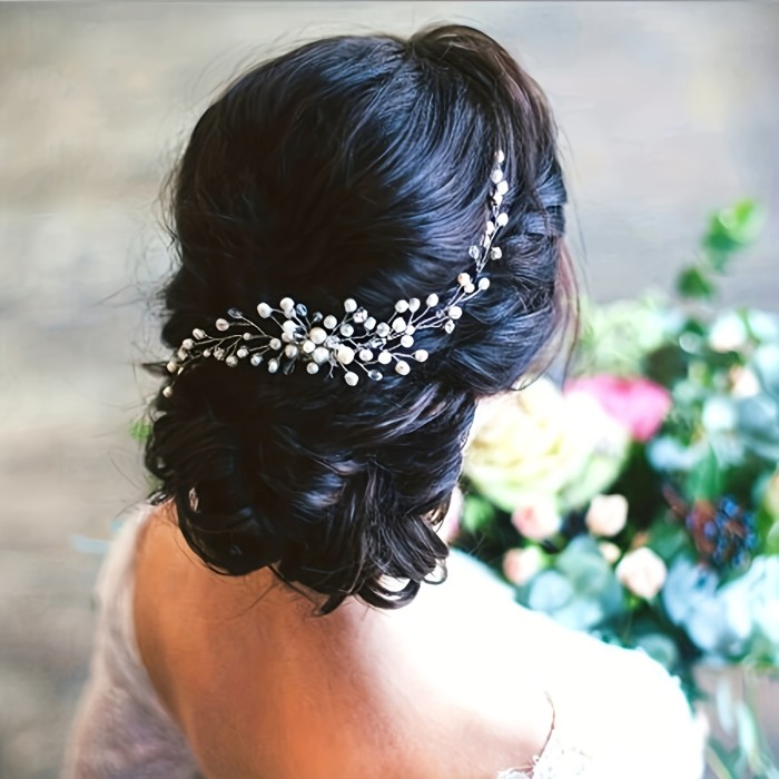 1pc Bridal Hair Comb Inlaid Faux Pearl Rhinestone Exquisite Head Jewelry Bridal Wedding Hair Accessories