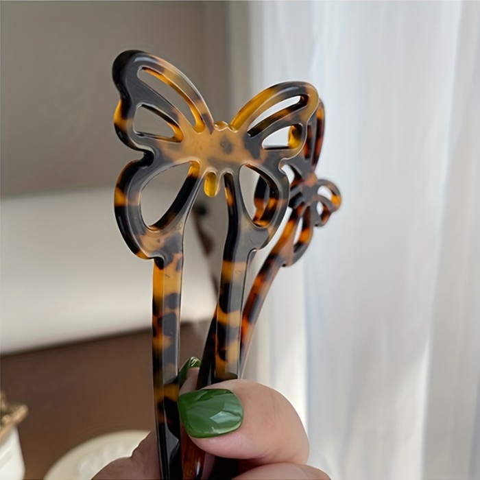 Retro Leopard Hair Fork - Elegant Butterfly Hairpin for Stylish Hair Accessory