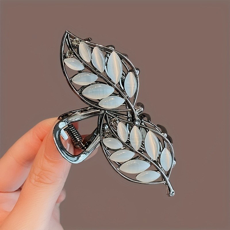 1pc Stylish Opal Leaf Hair Claw for Women - Elegant Hair Clip Ornament and Accessory