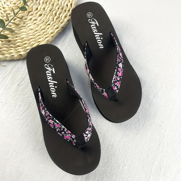 Women's Flower Print Platform Slide Sandals - Lightweight and Casual Footwear
