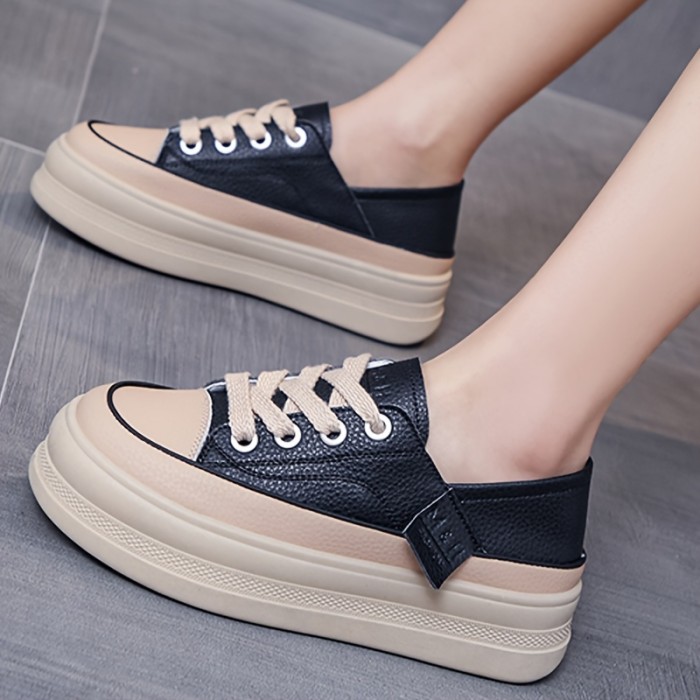 Women's Comfortable Low Top Platform Sneakers - Casual Lace Up Outdoor Shoes