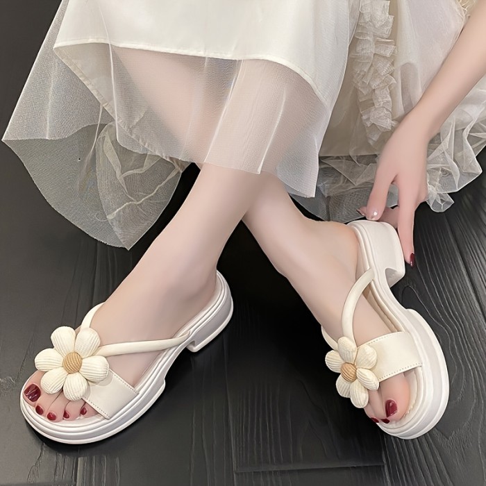 Women's Flower Decor Slide Sandals, Casual Open Toe Summer Shoes, Comfortable Slip On Sandals