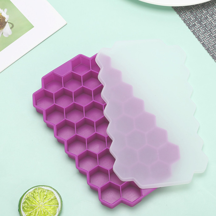 1pc Honeycomb Ice Cube Tray with Lid - 37 Reusable Grids for Easy Ice Removal and Long-lasting Use - BPA-Free Silicone Ice Mold