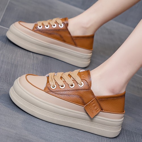 Women's Comfortable Low Top Platform Sneakers - Casual Lace Up Outdoor Shoes