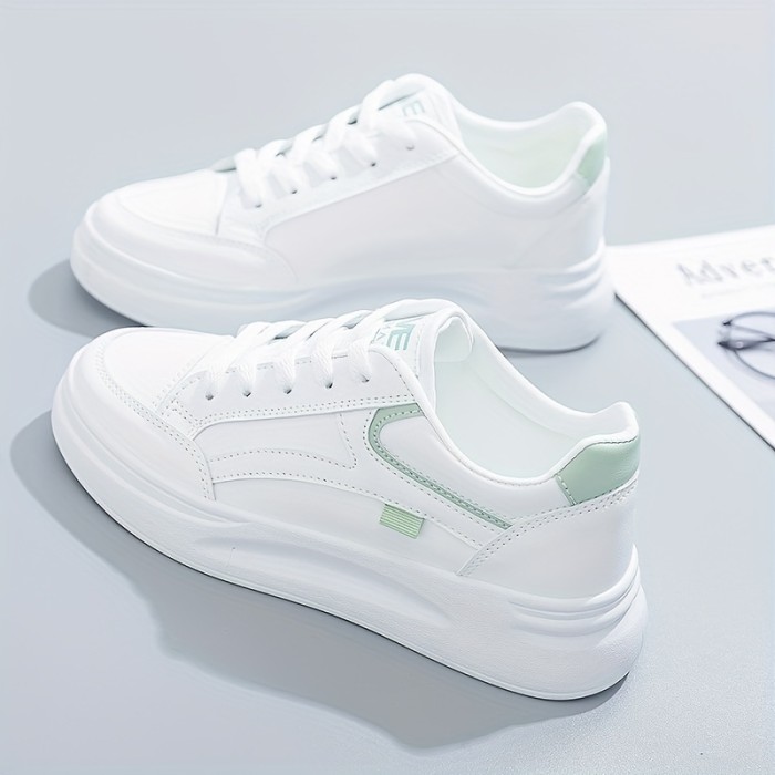 Women's Platform Skate Shoes, Versatile Height Increasing Lace Up Low Top Shoes, Outdoor Walking White Shoes