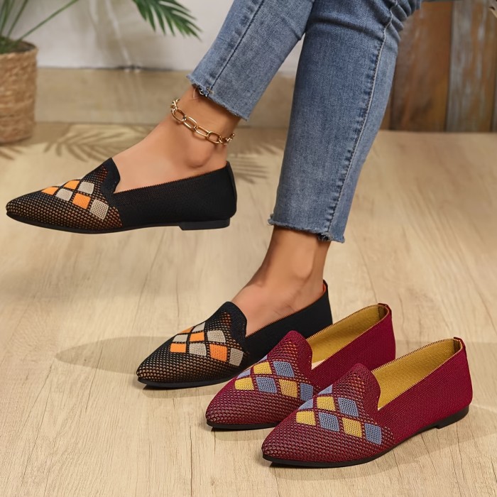Women's Contrast Color Flat Shoes, Comfy Pointed Toe Slip On Shoes, Breathable Flats For Every Day