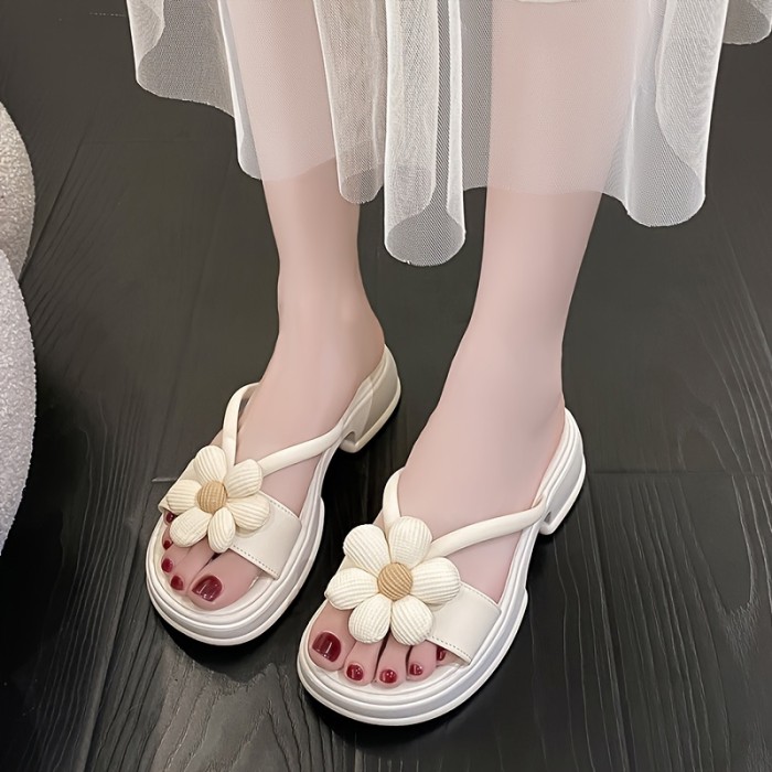 Women's Flower Decor Slide Sandals, Casual Open Toe Summer Shoes, Comfortable Slip On Sandals