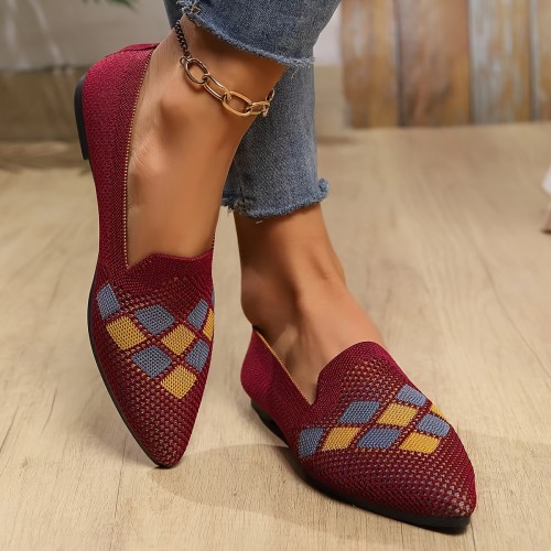 Women's Contrast Color Flat Shoes, Comfy Pointed Toe Slip On Shoes, Breathable Flats For Every Day