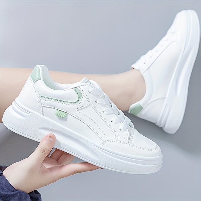 Women's Platform Skate Shoes, Versatile Height Increasing Lace Up Low Top Shoes, Outdoor Walking White Shoes