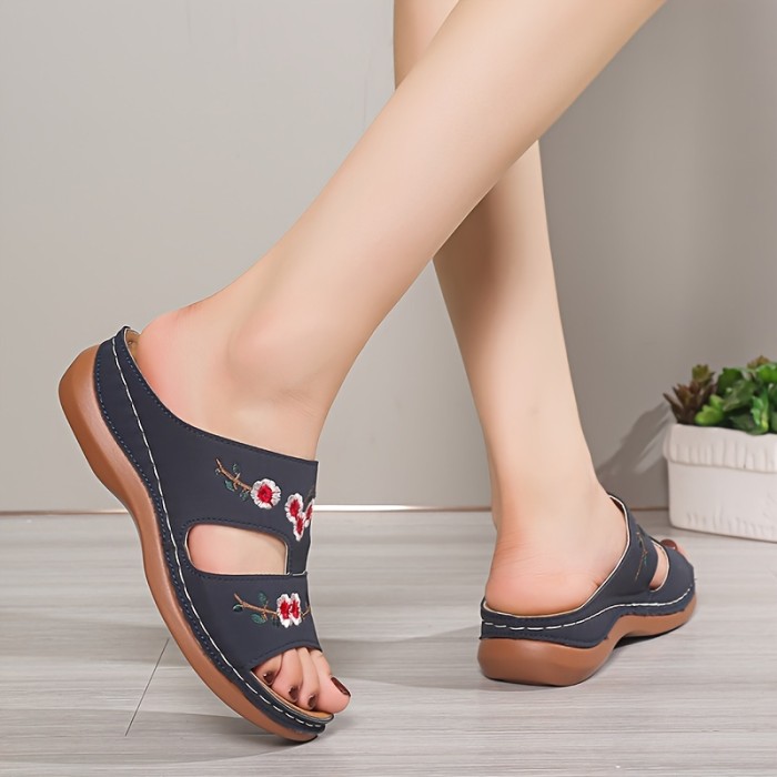 Women's Flower Pattern Wedge Sandals - Comfortable Slip On Summer Sandals