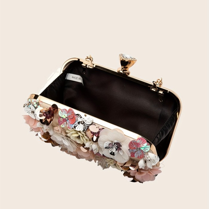 Mini Flower Decor Evening Bag, Elegant Rhinestone Clutch Bag, Women's Exquisite Dinner Bag For Party (7.87\