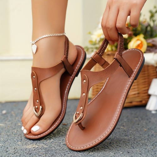 Women's Lightweight Non-Slip Thong Sandals with Elastic Ankle Strap for Summer Beach Wear
