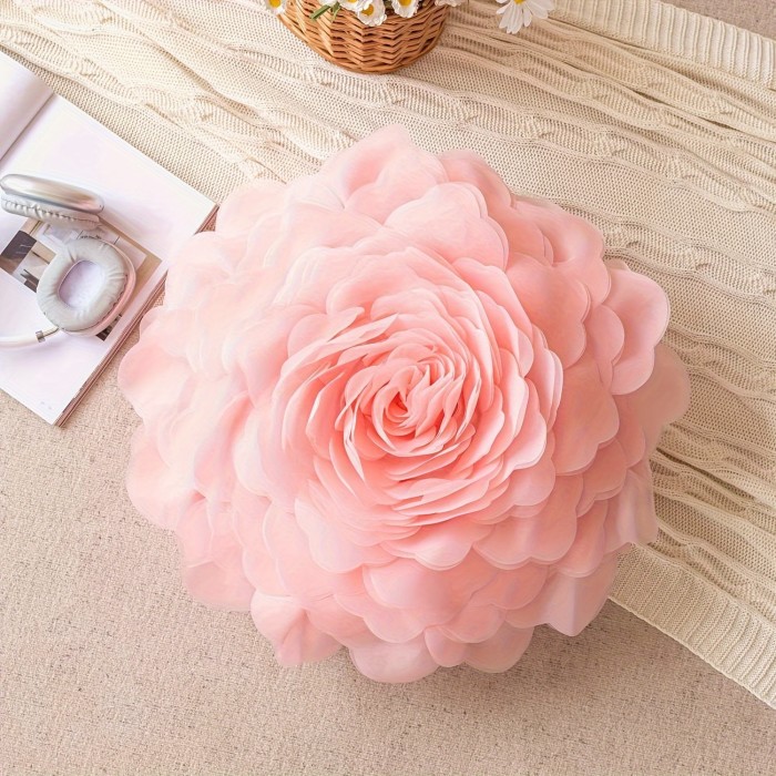 Princess Style 3D Three-dimensional Tulle Large Flower Fashion Throw Pillow Case, Light Luxury Style Bedroom Bedside Cushion Floating Window Pillowcase