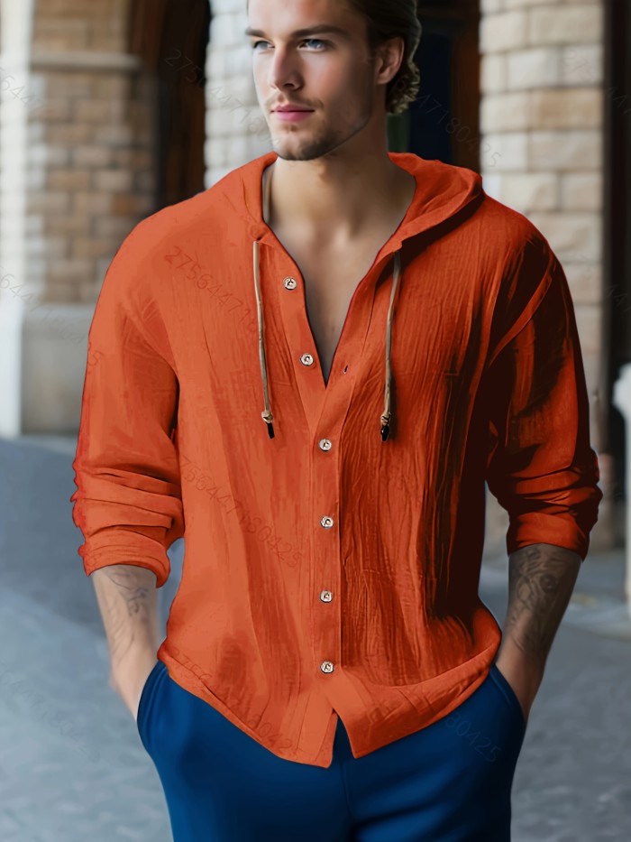 Men's Casual Button Up Hooded Shirt - Comfortable and Stylish Hoodie for Everyday Wear