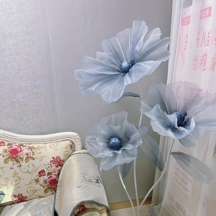 3pcs Large Cyan Artificial Peony Flower - Realistic Faux Bloom for DIY Crafts and Home Decor