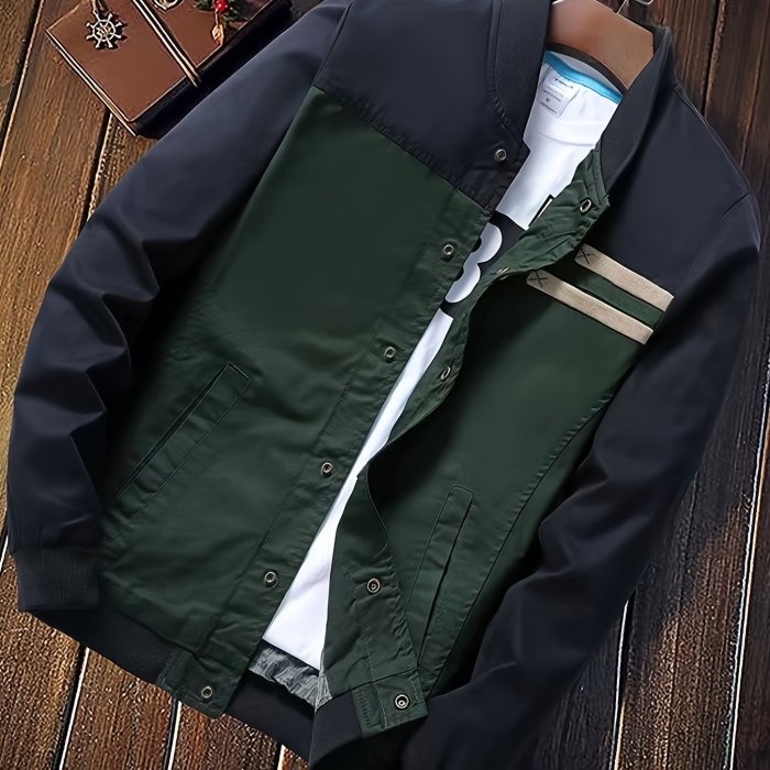 Men's Retro Color Block Vintage Windbreaker Jacket - Casual College Hipster Coat for Spring and Fall - Stylish and Lightweight Outdoor Jacket