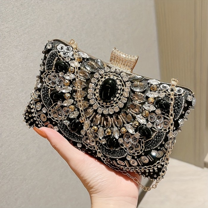 Elegant Beaded Rhinestone Evening Bag - Perfect for Weddings, Parties, and Proms