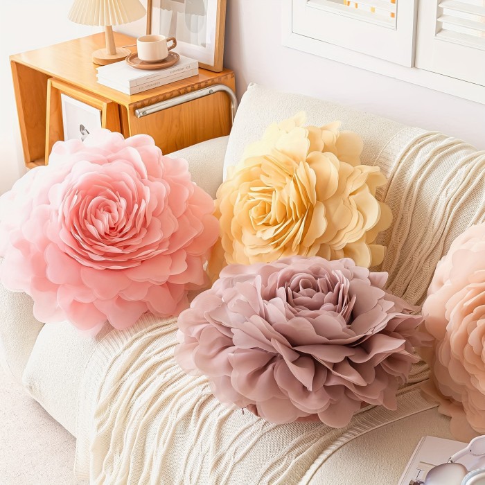 Princess Style 3D Three-dimensional Tulle Large Flower Fashion Throw Pillow Case, Light Luxury Style Bedroom Bedside Cushion Floating Window Pillowcase