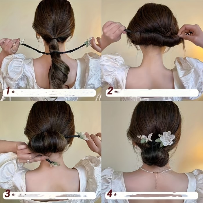 1pc Butterfly Camellia Shaped Decor Hair Bun Maker DIY Elegant Faux Pearl Rhinestones Decor Lazy Hair Curler French Twist Hairstyle Bun Hair Accessories