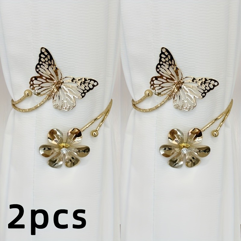 2pcs Butterfly Flower Design Curtain Strap - Minimalist Hollow Out Curtain Buckle for Bedroom and Living Room Decor