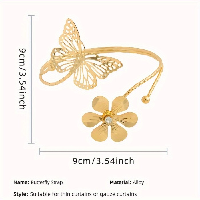2pcs Butterfly Flower Design Curtain Strap - Minimalist Hollow Out Curtain Buckle for Bedroom and Living Room Decor