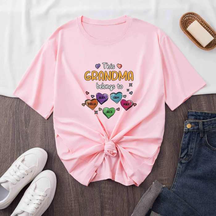 Grandma Print Crew Neck T-shirt, Short Sleeve Casual Top For Summer & Spring, Women's Clothing