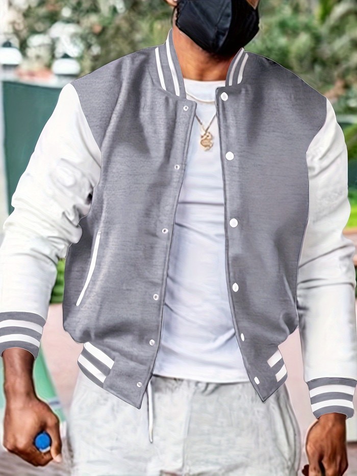 Men's Color Block Varsity Jacket - Casual Baseball Coat for Spring and Autumn
