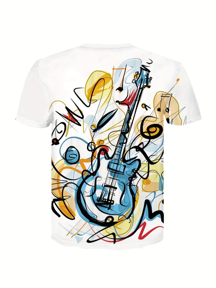 Stylish Guitar Pattern Print Men's Comfy T-shirt - Summer Graphic Tee