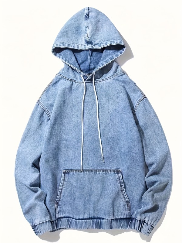 Men's Casual Denim Hoodie - Comfortable Stretch Hooded Pullover Sweatshirt for a Stylish Look