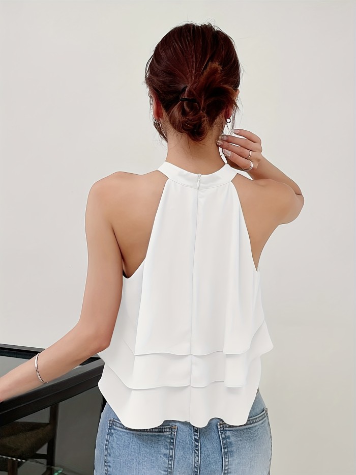 Elegant Sleeveless Ruffle Halter Top for Women - Perfect for Summer and Spring