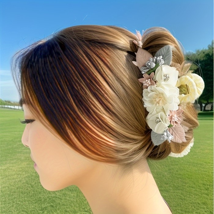 Elegant Flower Decorative Hair Claw Clip Trendy Large Non Slip Hair Grab Clip Ponytail Holder For Women And Girls
